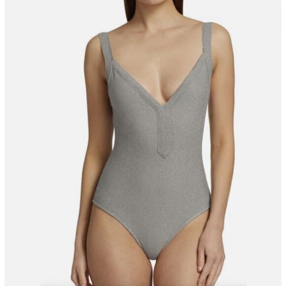 Johanna Ortiz Bodysuit Women Small Inca Silver Glitter V Neck Tank Quiet Luxury - Picture 1 of 8